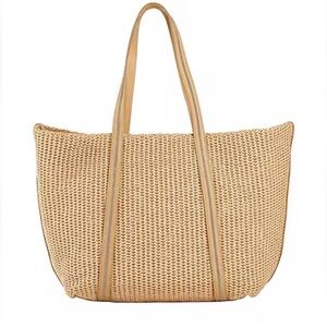 Elegant Tan Woven Tote Bag